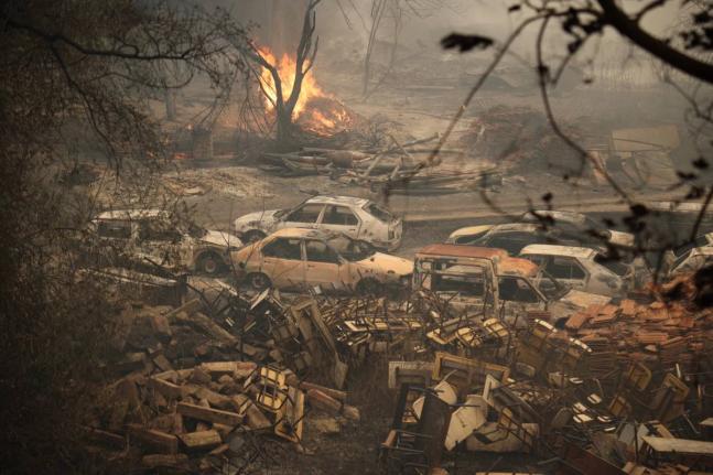A wildfire burns through a forest in Jijel, Algeria, August 27.