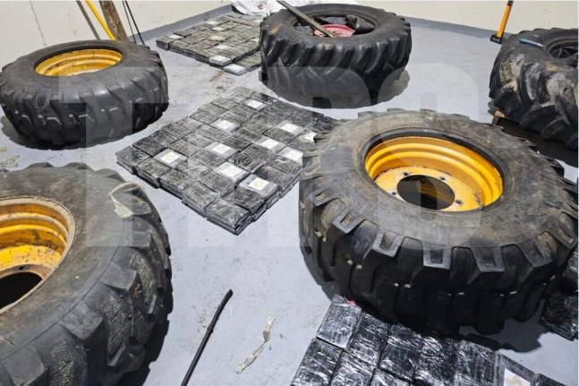 Cocaine found in backhoe tyres in Trinidad and Tobago.