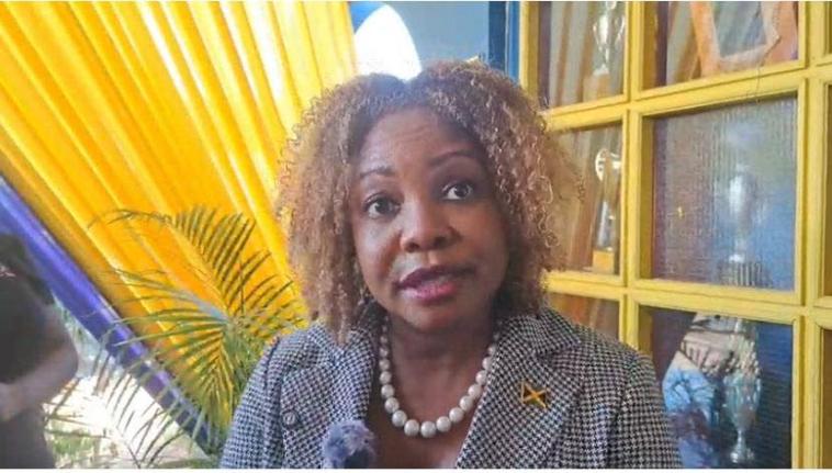Minister of Education Senator Dana Morris Dixon speaking with reporters on Monday, September 7, 2026, following the official merger of Hydel High School and Cumberland High School in Portmore, St Catherine.