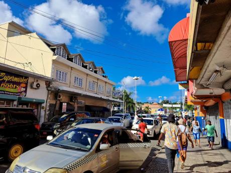 A section of St James Street adjoining Sam Sharpe Square in downtown Montego Bay, St James.