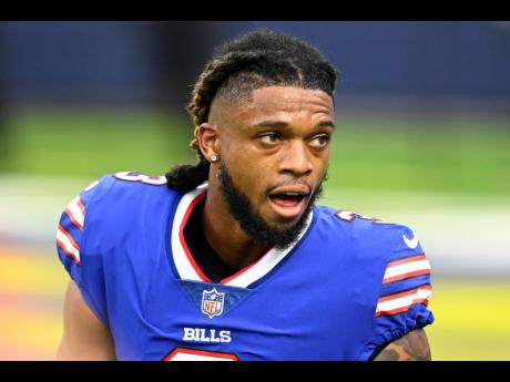 Buffalo Bills’ Damar Hamlin with his helmet off before playing the Los Angeles Rams in an NFL game on  September 8, 2021, in Inglewood, California. 