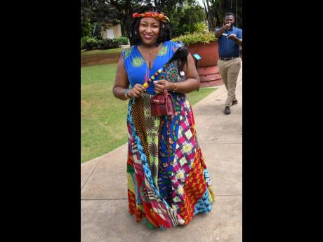 Credit: Rudolph Brown Aisha Jean-Baptiste chose vibrant colours for her printed dress.