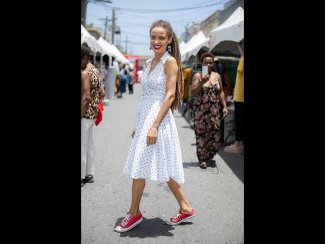 This polka-dotted number on Yashika Graham pays homage to old Hollywood glamour, while keeping it casual for the festival. 