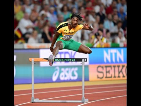 
Roshawn Clarke competing in the 400-metre hurdles at the 2023 World Athletics Championships at the National Athletics Centre in Budapest, Hungary, on August 21.