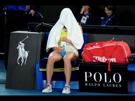 Aryna Sabalenka, of Belarus, reacts after the women’s singles final against Madison Keys, of the US, at the Australian Open tennis championship in Melbourne, Australia, yesterday.
