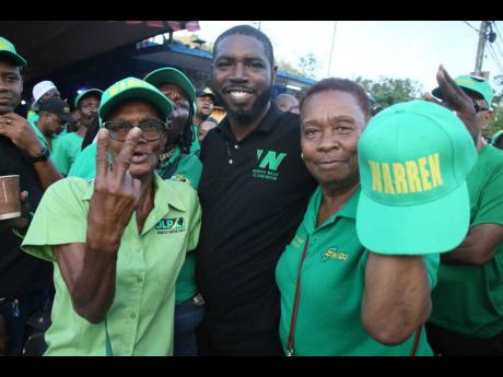 Credit: - Nathaniel Stewart Former Senator Warren Newby with supporters after winning an internal Jamaica Labour Party vote to represent Clarendon North Western on March 23, 2025.