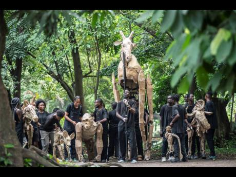 Credit:
Puppeteers move cardboard animals through DRC’s capital Kinshasa’s botanical gardens last Thursday, the first steps of ‘The Herds’, a moving theatre performance that will travel from the Democratic Republic of the Congo to the Arctic Circle in a b