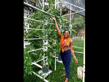 Businesswoman Melissa Hall displaying her pallets of green, leafy vegetables producedon her hydroponic farm in Portland.