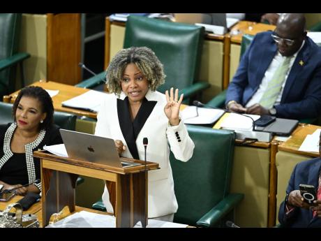 Minister of Education, Skills, Youth and Information, Dana Morris Dixon, addressing the Senate.