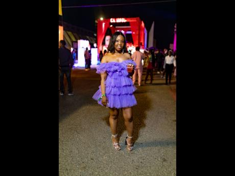 Candice Salmon decides on a purple tulle mini for the evening.