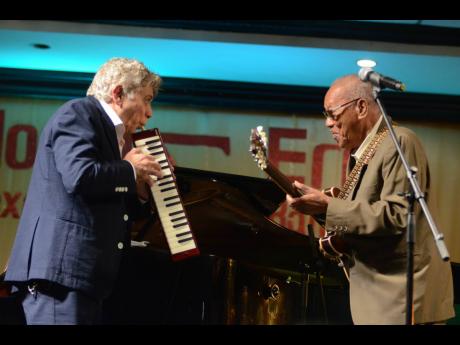 Monty Alexander (left) and Ernie Ranglin perform at The Jamaica Pegasus hotel in aid of the MCAM Child Care and Development Centre, in July 2018.