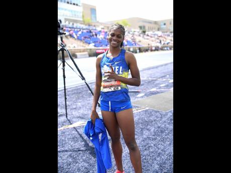 Credit: Raymond Graham Hydel High School's Abigail Campbell celebrates winning the high school girls' 400 metres at the Puma East Coast International Showcase, held at Morgan State University in Baltimore, Maryland, on Saturday.