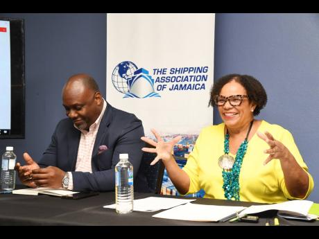 Credit: Contributed Photos SAJ President Corah Ann Robertson-Sylvester shares a light moment with General Manager Terrence Brooks ahead of the association’s recent town hall meeting.
