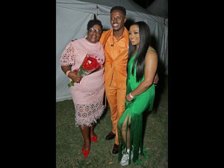 Credit: Nathaniel Stewart Romain Virgo with his mother, Mary Gardner, and wife, Elizabeth Virgo, backstage at the event.