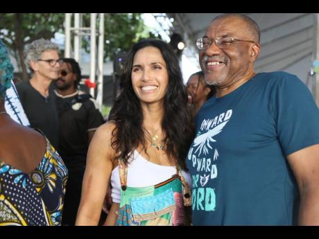 Host and author Padma Lakshmi (left), with fellow author Kwame Dawes, co-founder of the Calabash International Literary Festival at Calabash 2023.