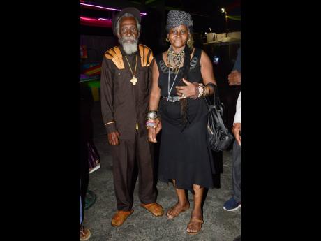 Bunny Wailer (left) with his wife of more than 50 years, Jean Watt, at his 72nd birthday celebration on Saturday, April 13, 2019.