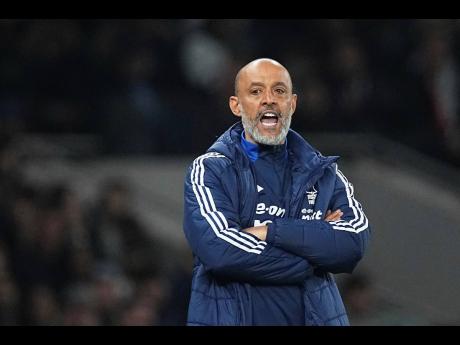 
Nottingham Forest’s head coach Nuno Espirito Santo reacts during the English Premier League football match against Tottenham at Tottenham Hotspur Stadium in London on Monday, April 21.