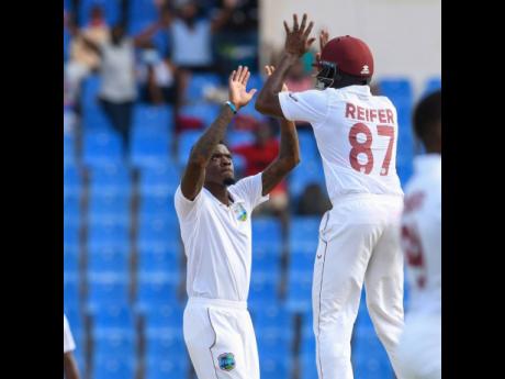 Fast bowler Alzarri Joseph (left) of the West Indies 