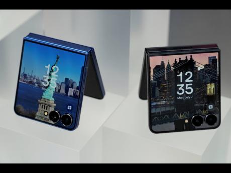 The new Galaxy Z Flip 7 is displayed during a Samsung preview event in New York, on Monday, July 7, 2025. 