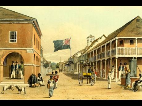Credit: Wikimedia Commons Harbour Street, Kingston, Jamaica, c. 1820 by James Hakewill