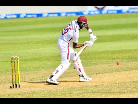 West Indies’ Justin Greaves batting on day three of the cricket Test match against Australia at Sabina Park yesterday.