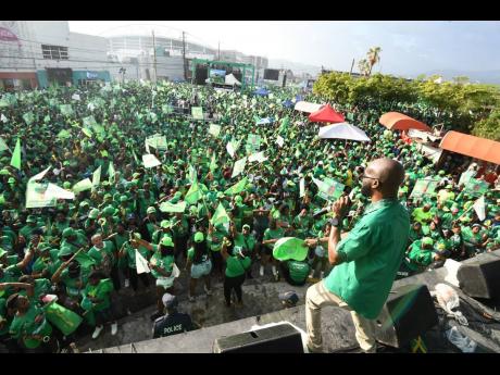 Credit: Antoine Lodge JLP supporters in their numbers are seen at Half-Way Tree during the party’s rally on August 10.