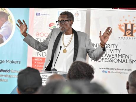 Lloyd Laing, chief brand strategist and creative director for IslandRock Entertainment Group speaking to the audience at the Headline Entertainment Music Mastery: Empowering The Sound Industry Workshop in August.