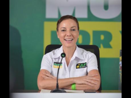 JLP Manifesto Committee Chairman Kamina Johnson Smith addressing a press conference on Thursday.