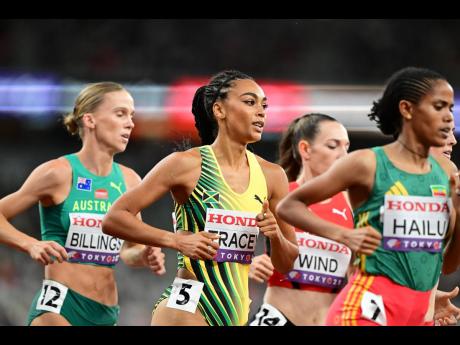 Credit: Gladstone Taylor
Jamaica’s Adelle Tracey (centre) competing in the heats of the women’s 1500 metres at the Japan National Stadium in Tokyo yesterday.