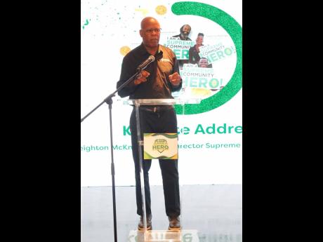 Credit: Contributed Supreme Ventures Limited Director Leighton McKnight delivers the keynote address during the Supreme Ventures Foundation Supreme Community Hero Grand Finals at the ROK Hotel last Thursday.