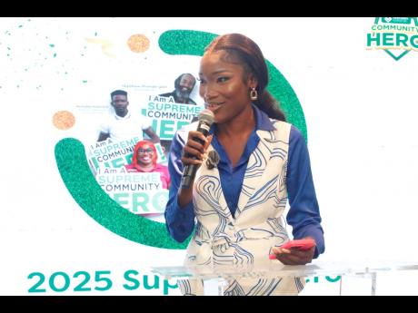 Credit: Contributed Tishauna Mullings, newly crowned 2024 Supreme Ventures Foundation Supreme Community Hero, shares heartfelt remarks after being announced as this year’s winner at the Supreme Community Hero Grand Finals.