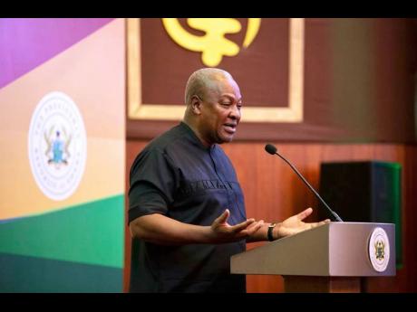 Ghana’s President John Mahama speaks to the media at the Jubilee House in Accra, Ghana, September 10, 2025. 