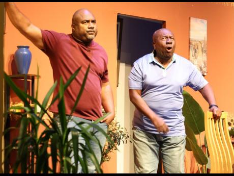 Rising theatre star, Tesfa Edwards (left) in his role as Ephraim, the son of Jonas (Oliver Samuels) in the play ‘Di Prodigal Son’.