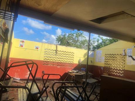 Credit: Sharla Williams photo The damaged roof of a classroom at Runaway Bay Primary and Infant School.