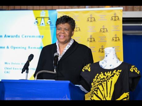 In this July 18, 2025 JIS photo, Consumer Affairs Commission CEO Dolsie Allen addresses the CAC Upcycle Competition awards ceremony held at the offices of the Bureau of Standards Jamaica in Kingston.