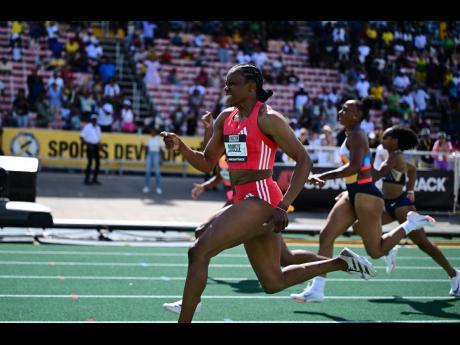 Credit: Gladstone Taylor Jamaica’s Danielle Williams (left) wins the women’s 100 metres on day three of the inaugural Grand Slam Track meet held at the National Stadium on April 6, 2025.