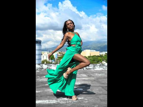 Credit: Antoine Lodge Model Blaire Wilson shines in green Bebie Powell Designs.