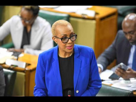 Fayval Williams, minister of finance and the public service, addresses the House of Representatives yesterday. 